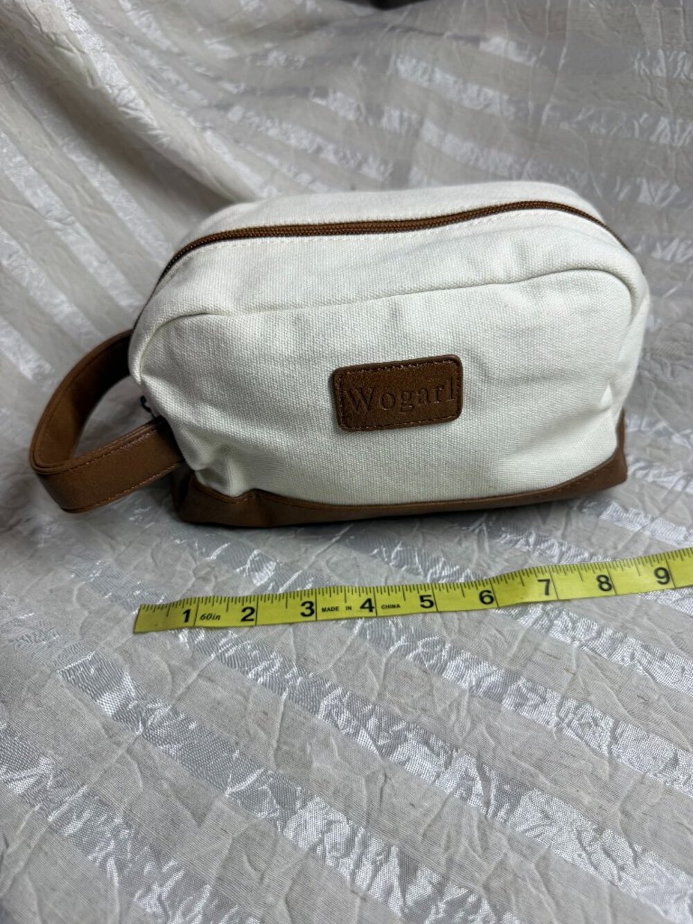 Wogarl Canvas & Faux Leather Toiletry Bag / Travel Makeup Pouch EUC